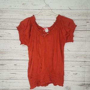 Women's Orange Ruffle Neck Tunic Top Sz 2XL